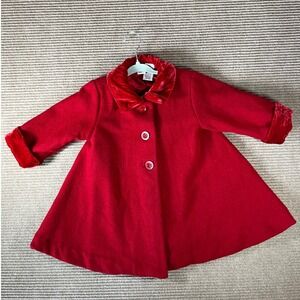 Baby UR It Vintage Red Wool Blend Swing Coat Velvet Trim Holiday 18M